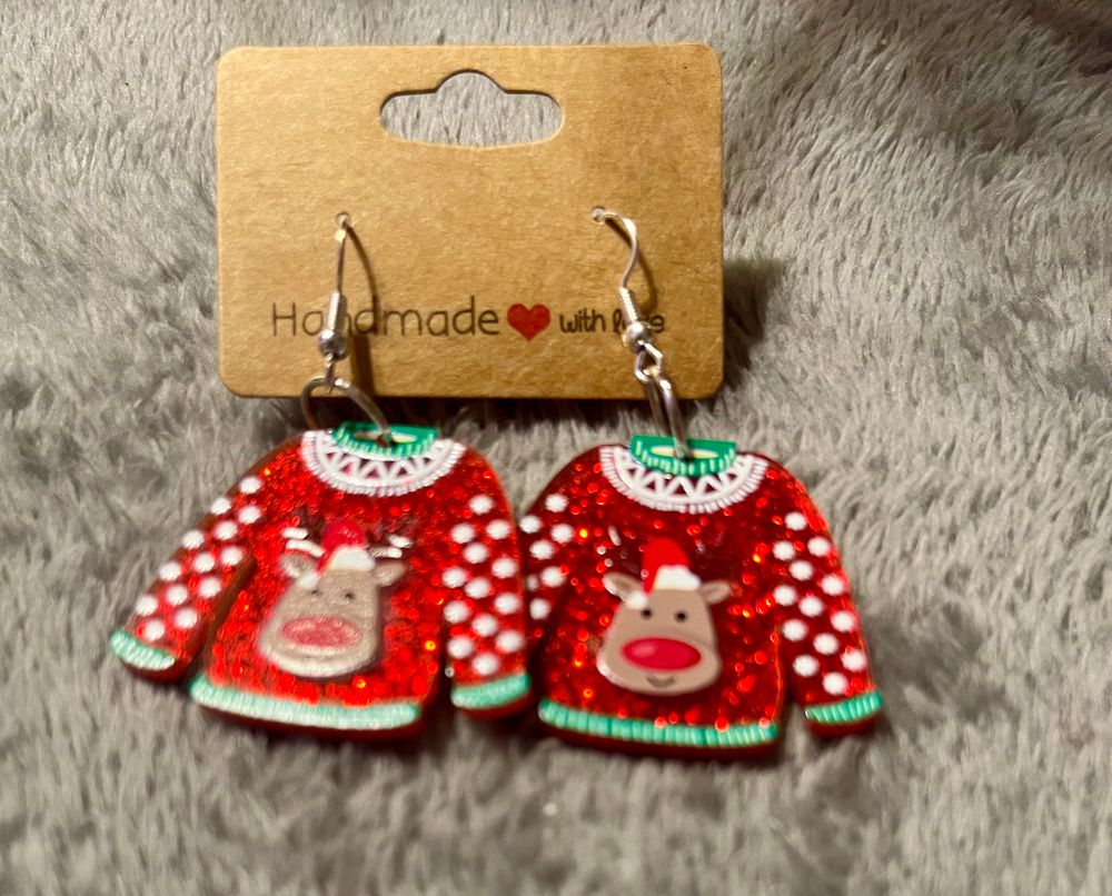 Ugly Christmas Sweater Earrings - reindeer 