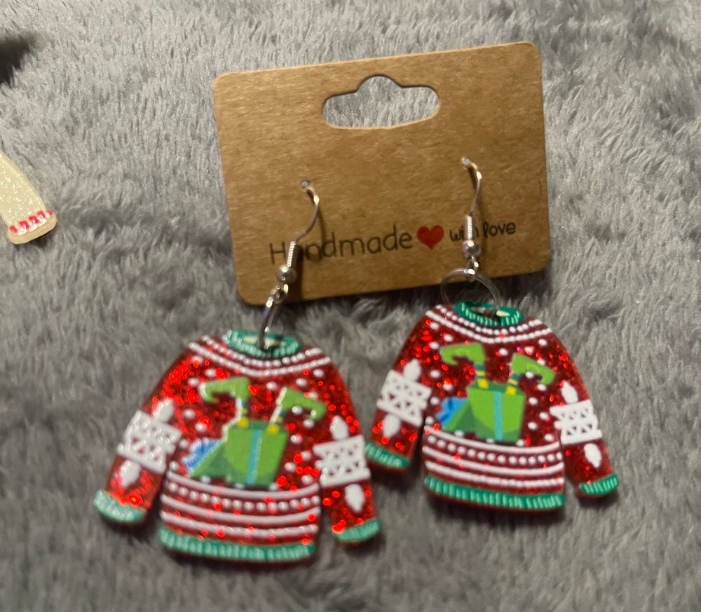 Ugly Christmas Sweater Earrings - Elf